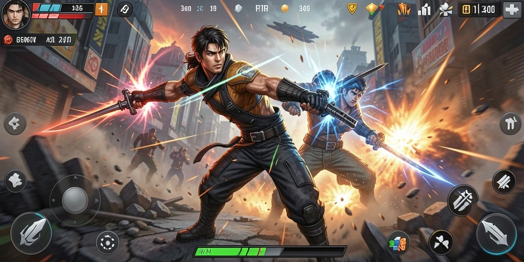 Tampilan gameplay menegangkan dengan aksi cepat dan karakter unik.
