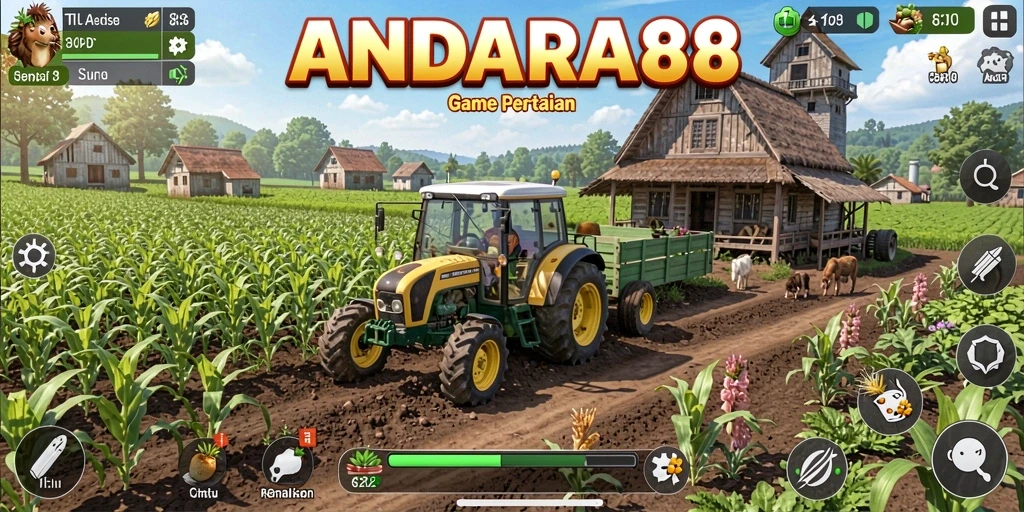 Tampilan seru gameplay ANDARA88 dengan berbagai aktivitas pertanian.