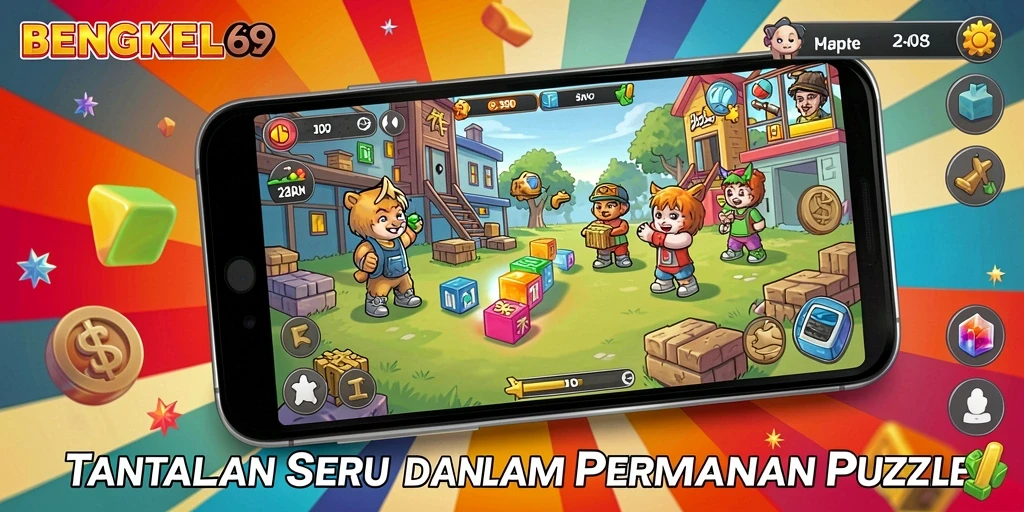Screenshot dari gameplay BENGKEL69 yang menunjukkan tantangan Puzzle.