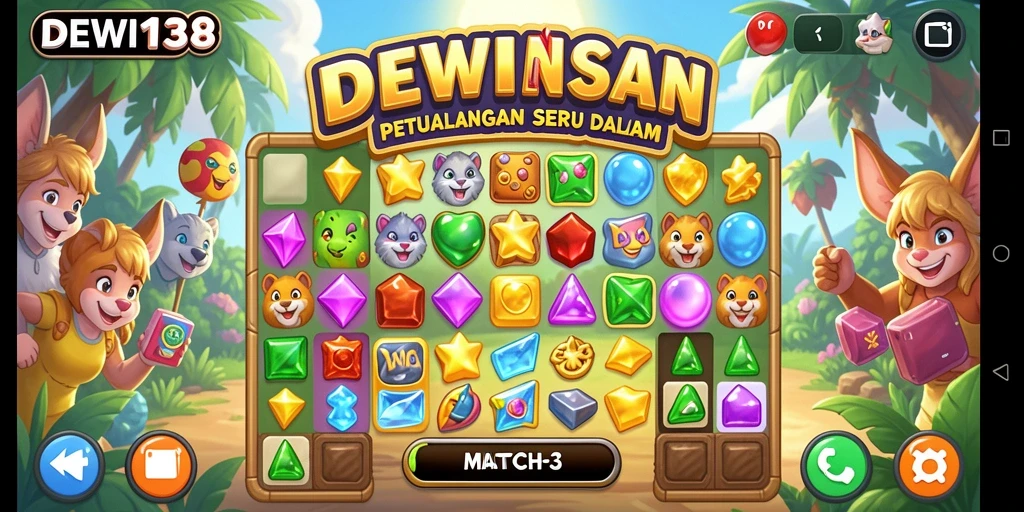 Gameplay seru DEWI138 dengan grafis menawan dan tantangan Match-3.