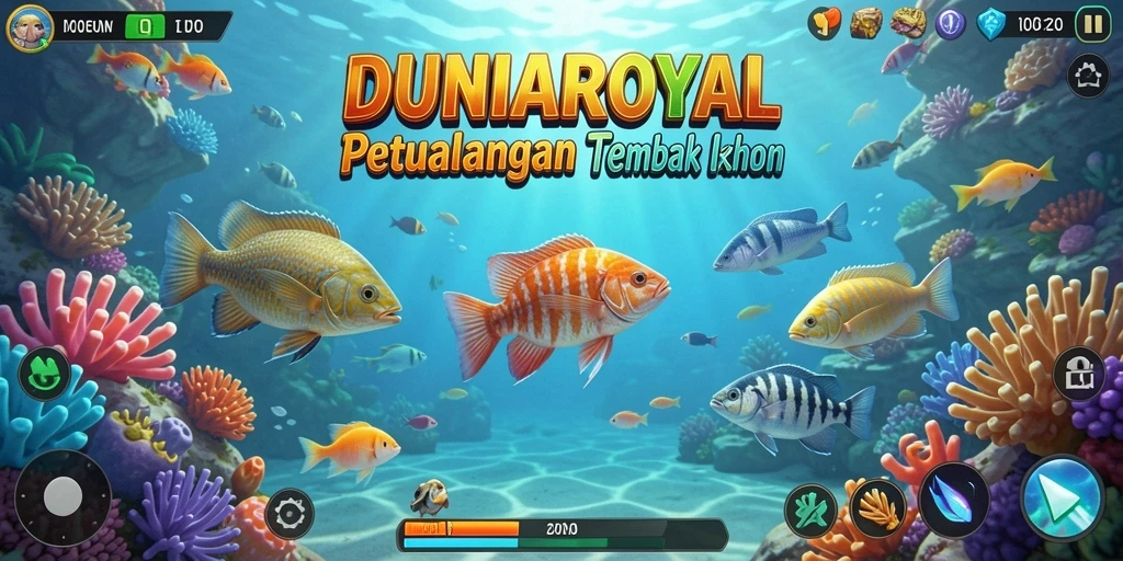 Screenshot DUNIAROYAL menampilkan aksi seru tembak ikan.