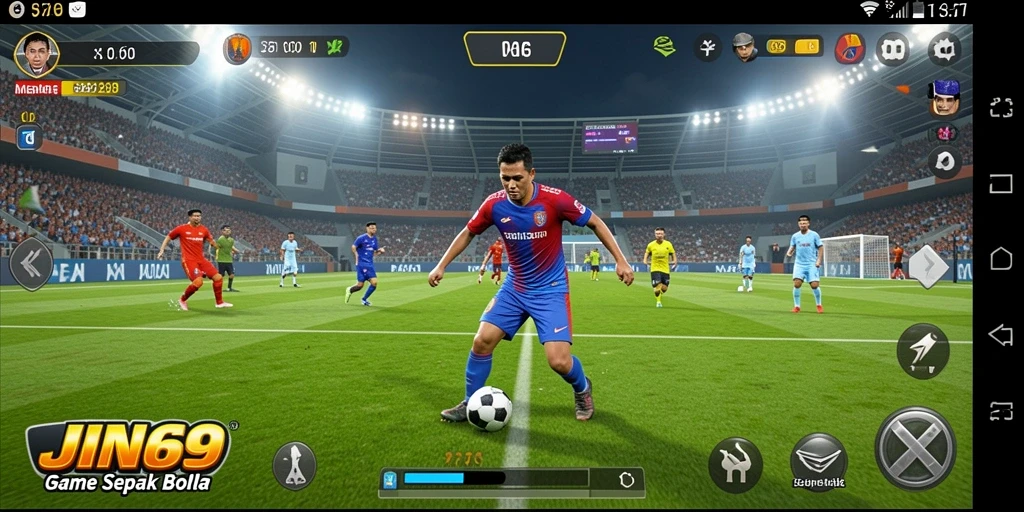 Screenshot JIN69 menampilkan aksi seru dalam gameplay sepak bola.