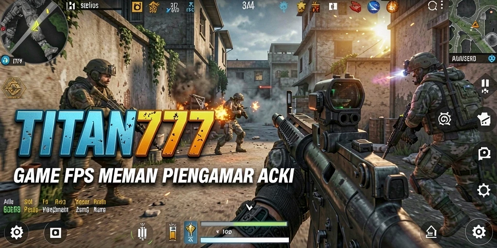 Screenshot gameplay TITAN777 menampilkan aksi tembak-menembak yang mendebarkan.