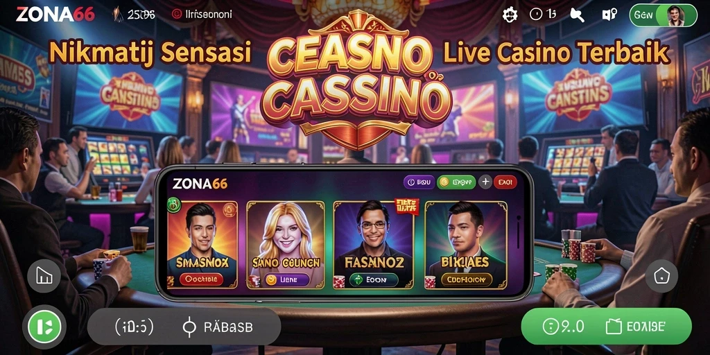 Screenshot ZONA66 menampilkan dealer cantik dan permainan Live Casino yang menarik.